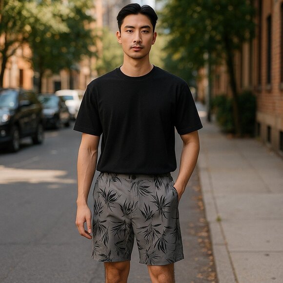 Travis Mathew Golf Shorts Size 36 You Won’t Grey Pinstripe Leaves Performance - Picture 1 of 13